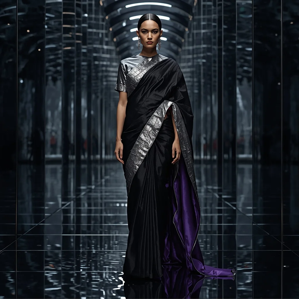 Mirror Void Gravity Saree with Infinite Reflection Collapse Hall | Face Ai Prompt
