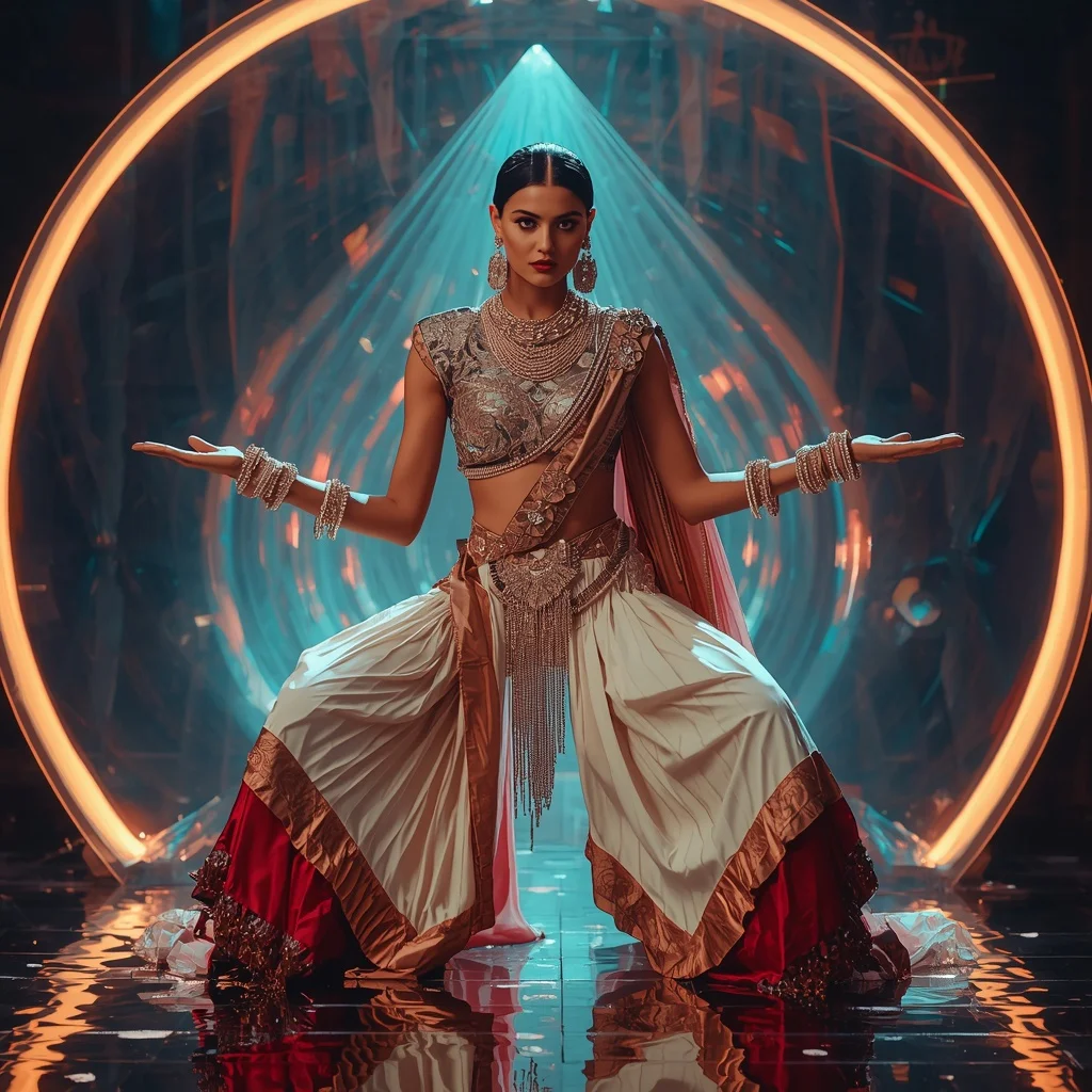 Moonstone Inferno Royale Saree with Floating Laser Prism Dome | Traditional Saree Prompt In English
