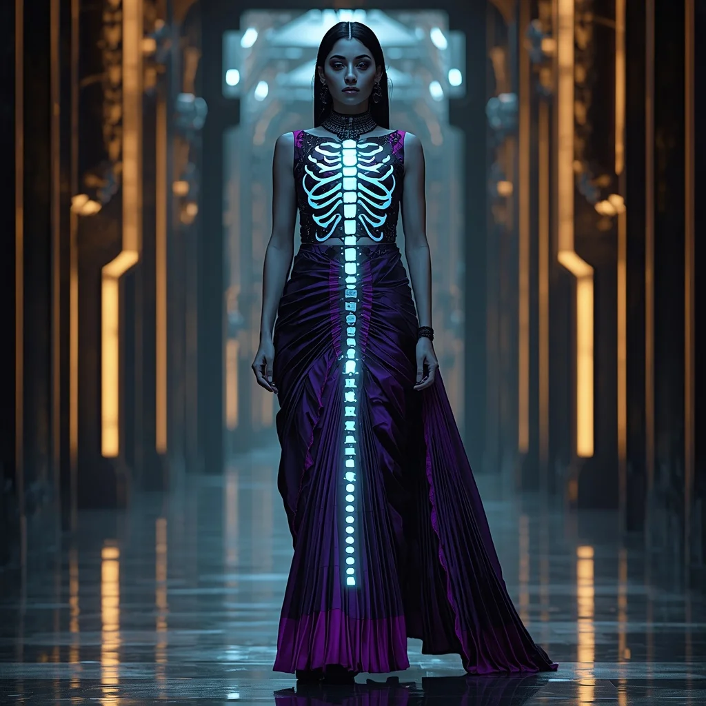 Neon Spine Architecture Saree with Living Structural Backline | New Ai Prompt Chatgpt