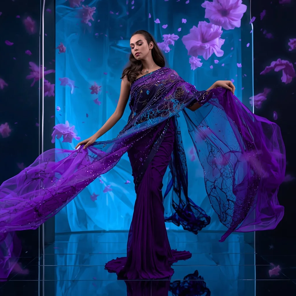 Neural Ink Gravity Saree with Digital Void Flow Chamber | Cute Ai Prompt