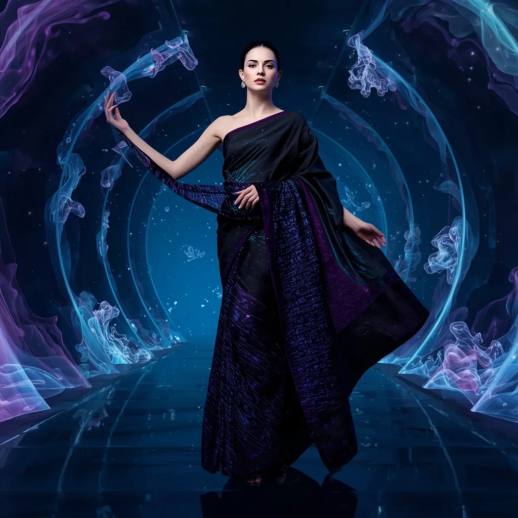 Neural Ink Wave Saree with Digital Fluid Void Chamber | Prompt For Gemini AI Girl Style Trending Instagram