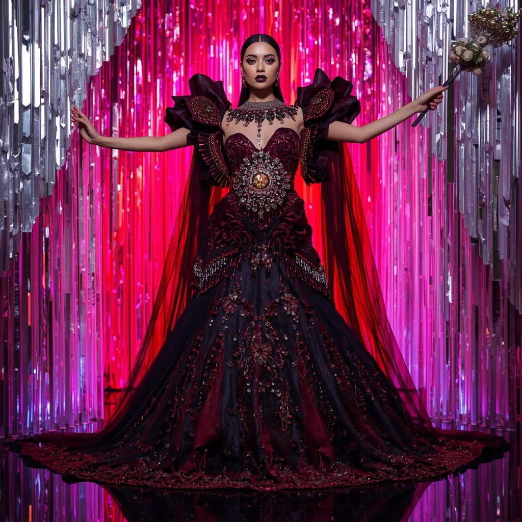 Obsidian Ruby Inferno Saree with Infinity Plasma Crystal Sanctuary | Fashion Ai Prompt