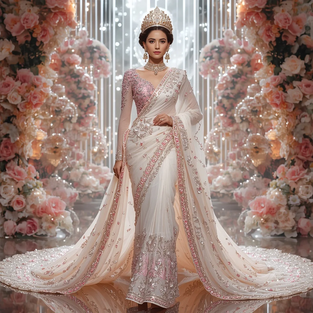 Opal Rose Empress Saree with Crystal Blossom Kingdoms and Floral Infinity Palace | Trending Prompt In Instagram Ai Photo Girls