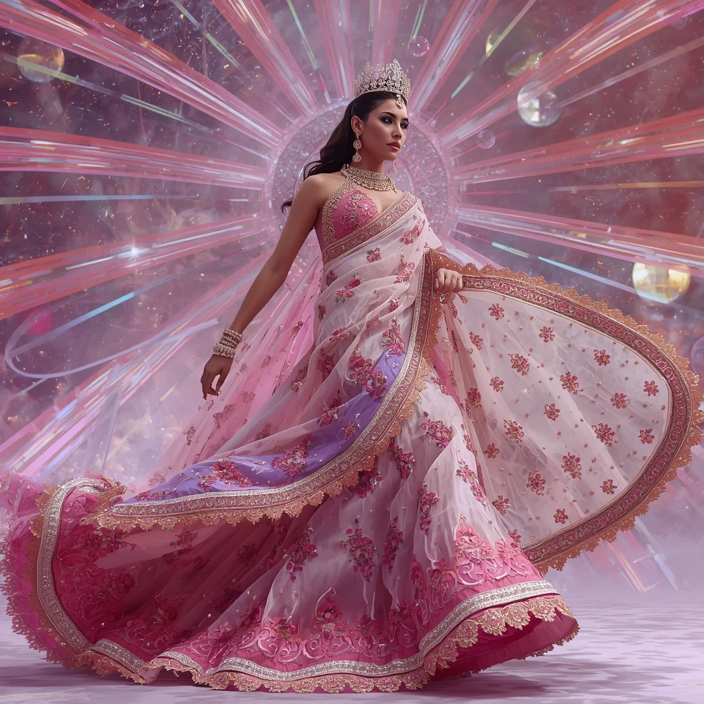 Opaline Orchid Solarveil Sovereign Festival Saree with Crystal Bloom Jewel Crown Solaris Galaxy Dome | Gym Influencer Ai Prompt