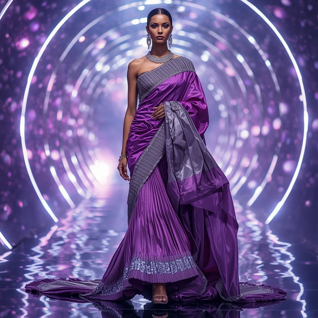 Orchid Diamond Mirage Saree with Floating Holographic Prism Reflection Orbit Infinity Tunnel