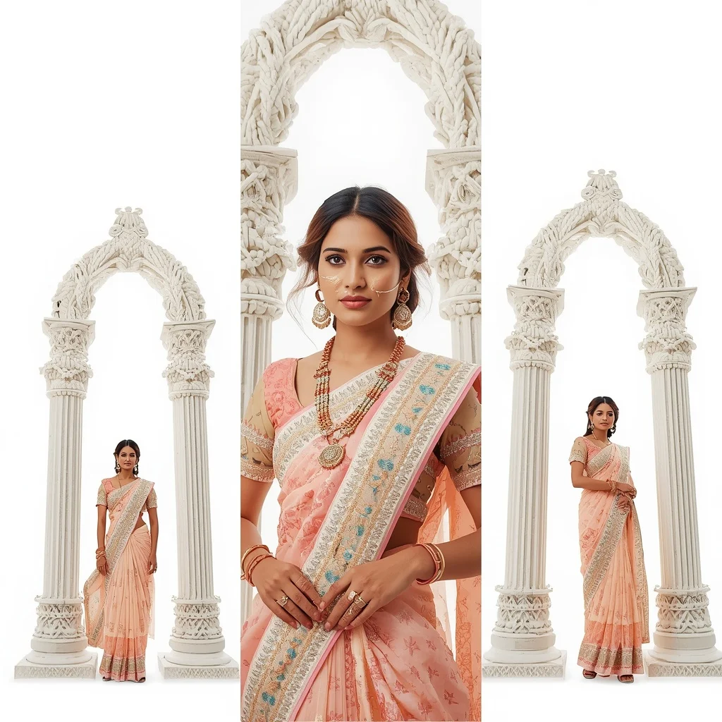 Pastel Saree Avant-Garde Bohemian Macrame Knot Architecture Lite Background Cinematic Prompt | New Instagram Trend Prompt For Girl Copy And Paste