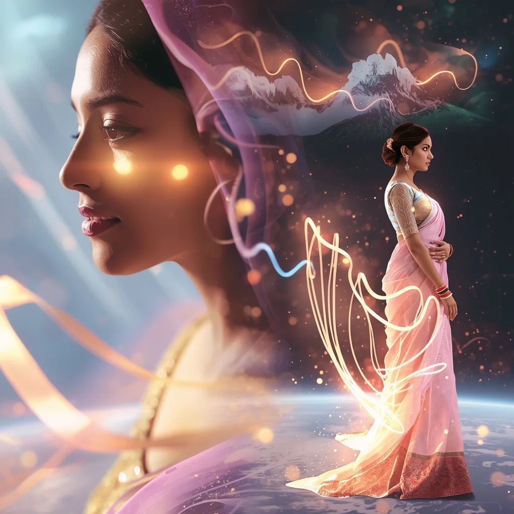 Pastel Saree Cosmic Energy Ribbon Flow Dimension Cinematic Viral Prompt | Saree Prompt For Instagram