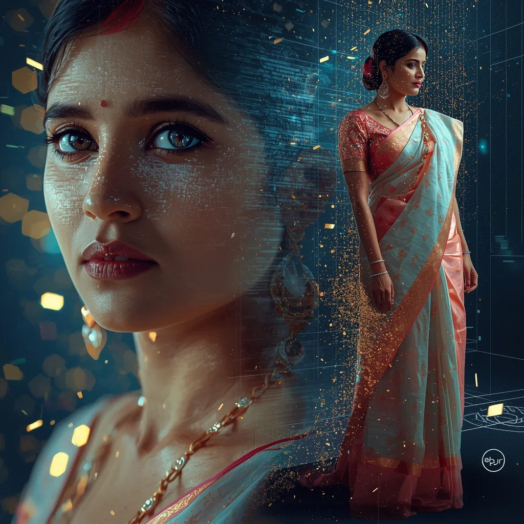 Pastel Saree Digital Matrix Breakdown Particle Collapse Cinematic Viral Prompt | Saree Prompt
