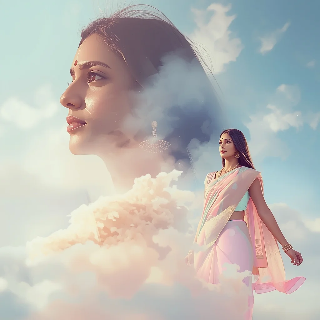 Pastel Saree Dream Cloud Fusion Dimension Cinematic Viral Prompt | Prompt Gemini Saree