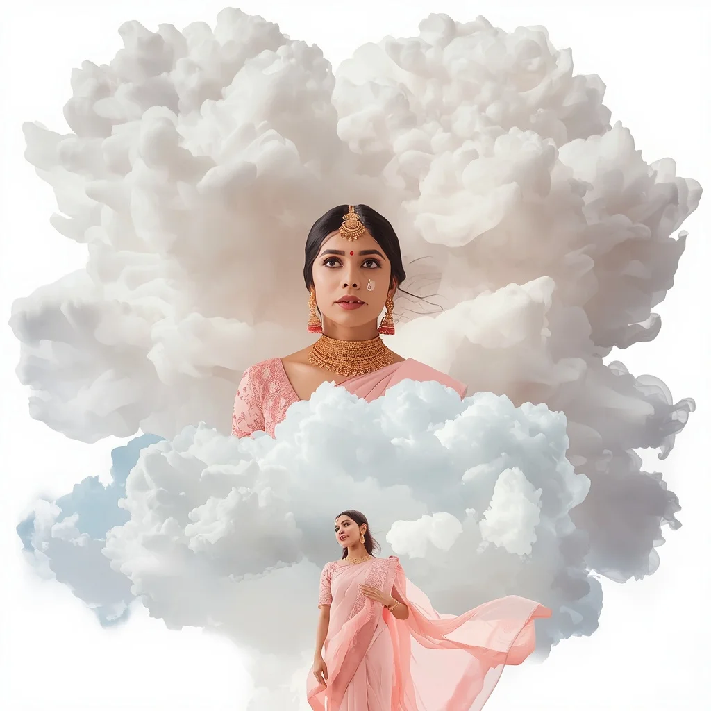 Pastel Saree Ethereal Floating Silk Clouds Lite Background Viral Prompt | Ai Prompt For Reels