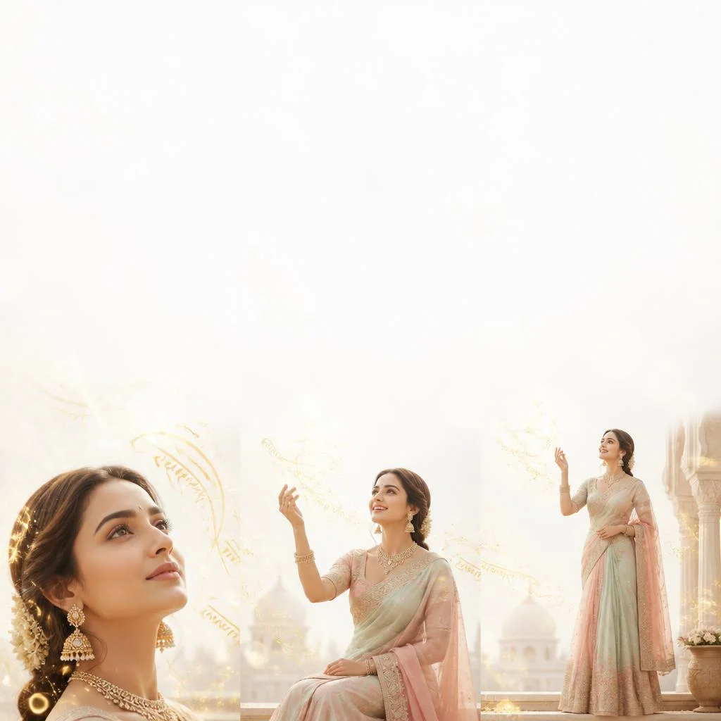 Pastel Saree Golden Calligraphy Lite Background Cinematic Prompt | Prompt Seen Girl Photo Editing Chatgpt Aesthetic