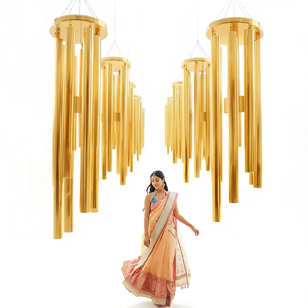 Pastel Saree Golden Chimes Lite Background Cinematic Prompt | Wedding Ai Prompt
