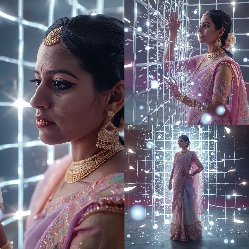 Pastel Saree Hyper Dimensional Light Grid Collapse Cinematic Viral Prompt | Saree Traditional Ai Prompt Indian Culture