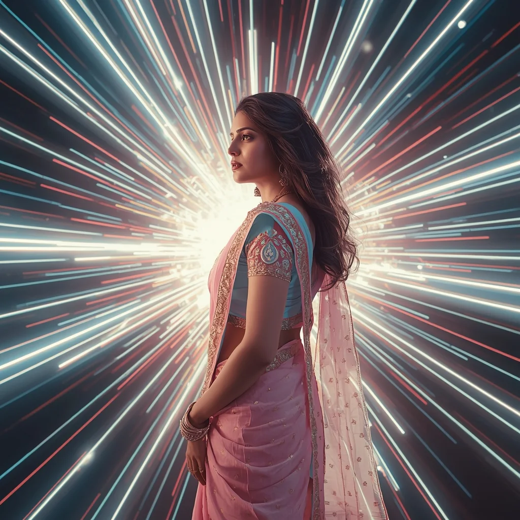 Pastel Saree Hyper Light Beam Explosion Motion Cinematic Viral Prompt | Saree Photo Ai Prompt