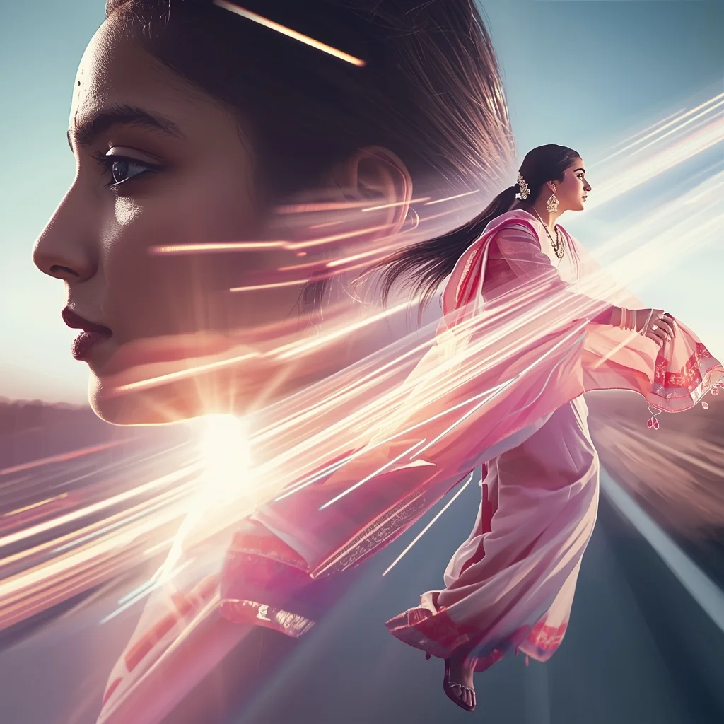 Pastel Saree Hyper Warp Velocity Light Transition Space Cinematic Viral Prompt | Prompt Gemini Saree