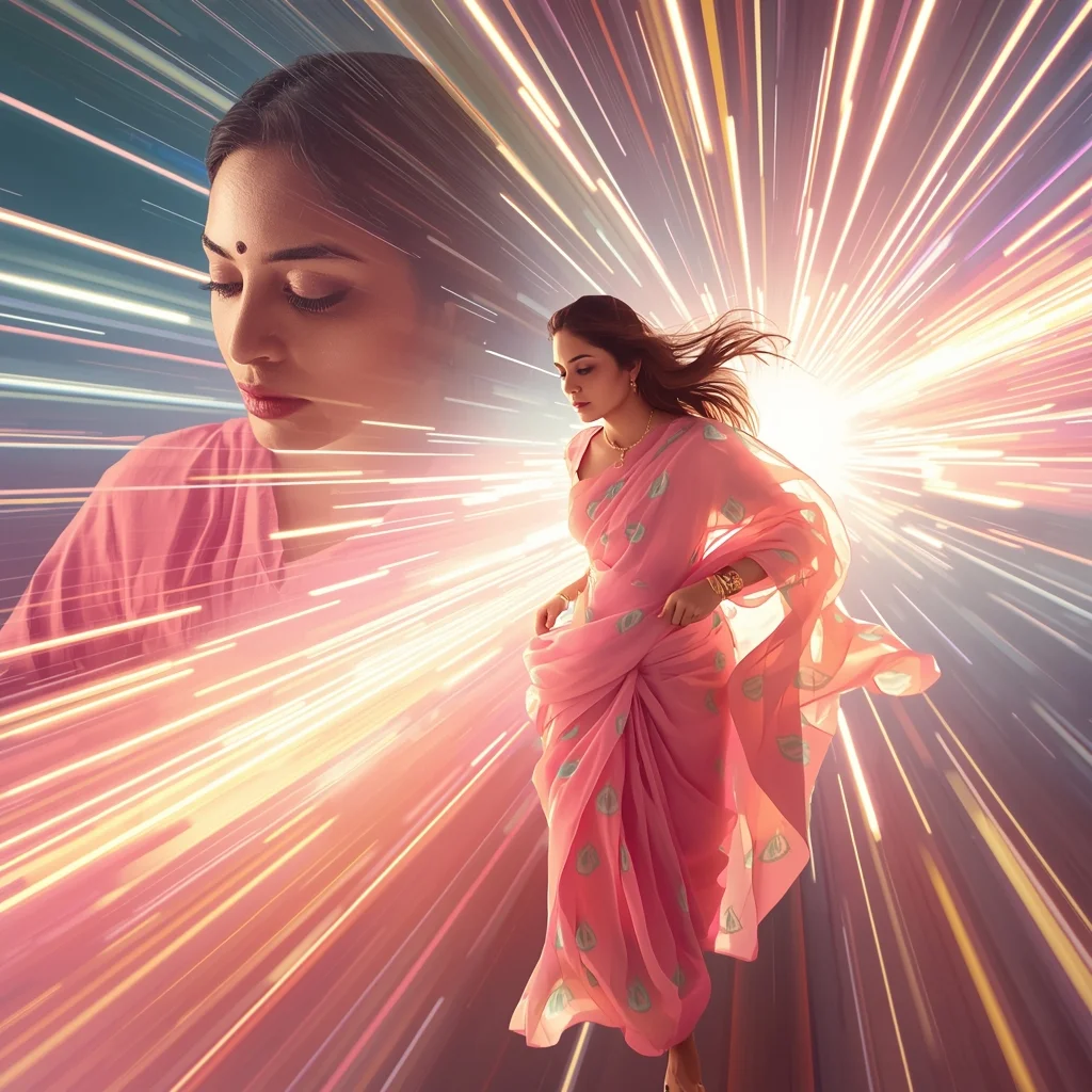 Pastel Saree Hyper Warp Velocity Light Tunnel Dimensional Cinematic Viral Prompt | Bridal Saree Ai Prompt