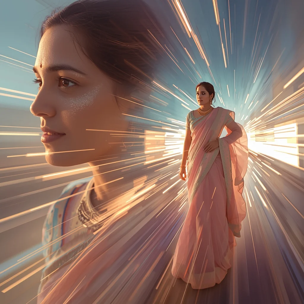 Pastel Saree Hyper Warp Velocity Light Tunnel Stream Cinematic Viral Prompt | Modern Saree Ai Prompt
