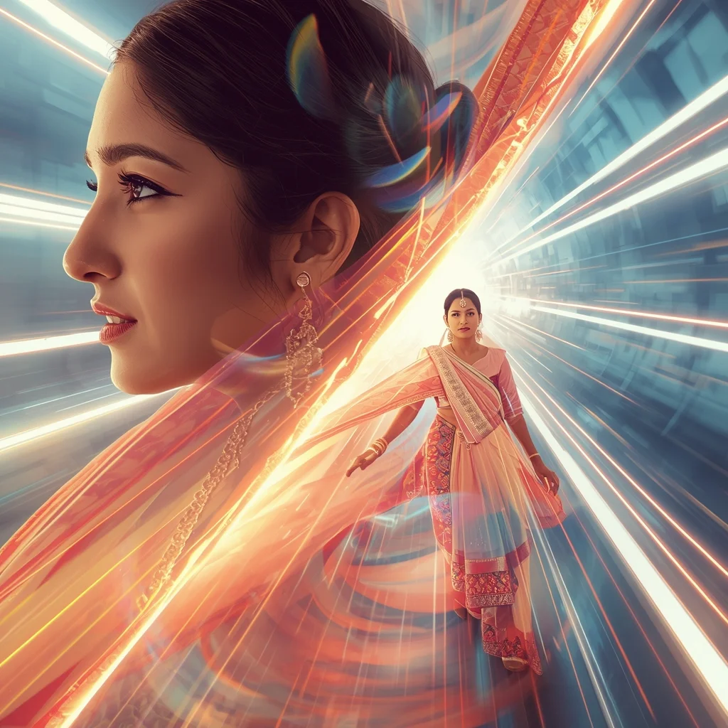 Pastel Saree Hyper Warp Velocity Light Tunnel Stream Cinematic Viral Prompt | Saree Prompt For Instagram