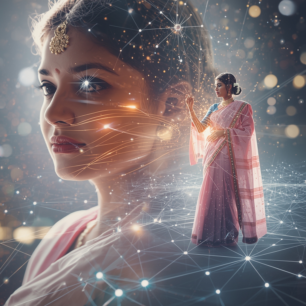 Pastel Saree Infinite Neural Pulse Expansion Consciousness Grid Cinematic Viral Prompt | Saree Pose Ai Prompt For Image Generation