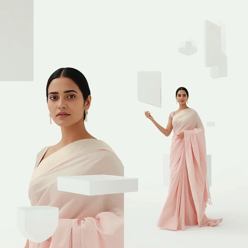 Pastel Saree Minimalist White Ceramic Geometry Lite Background Cinematic Prompt | Prompt Gemini