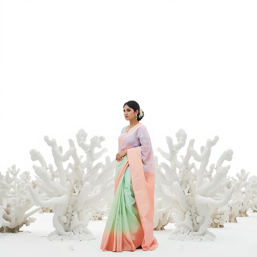 Pastel Saree Minimalist White Coral Lite Background Cinematic Prompt | Chatgpt Prompt