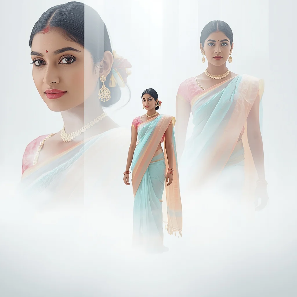 Pastel Saree Volumetric Soft Light and Grounded Fog Lite Background Cinematic Prompt | Prompt Seen Trending Girl 2026 Instagram