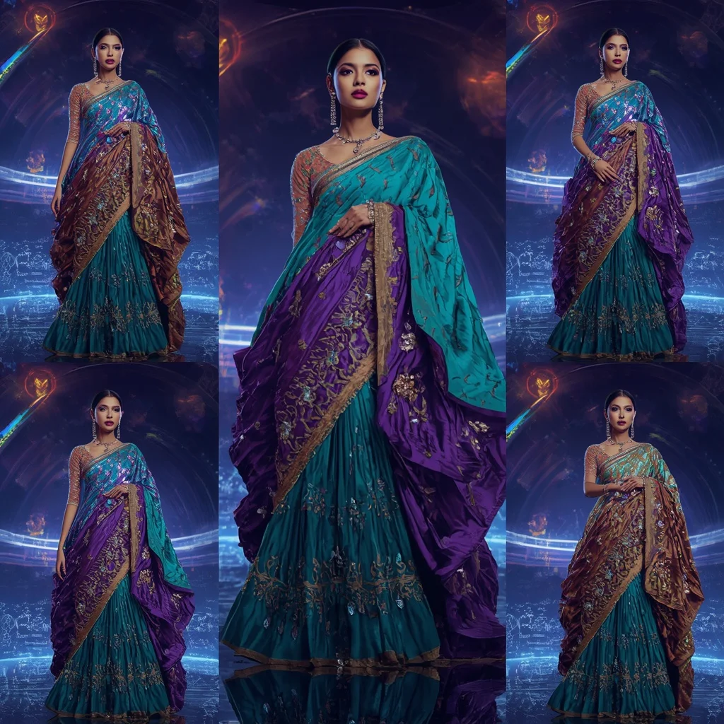 Peacock Crystal Flame Saree with Floating Prism Orbit Citadel | ChatGPT Ai Prompt
