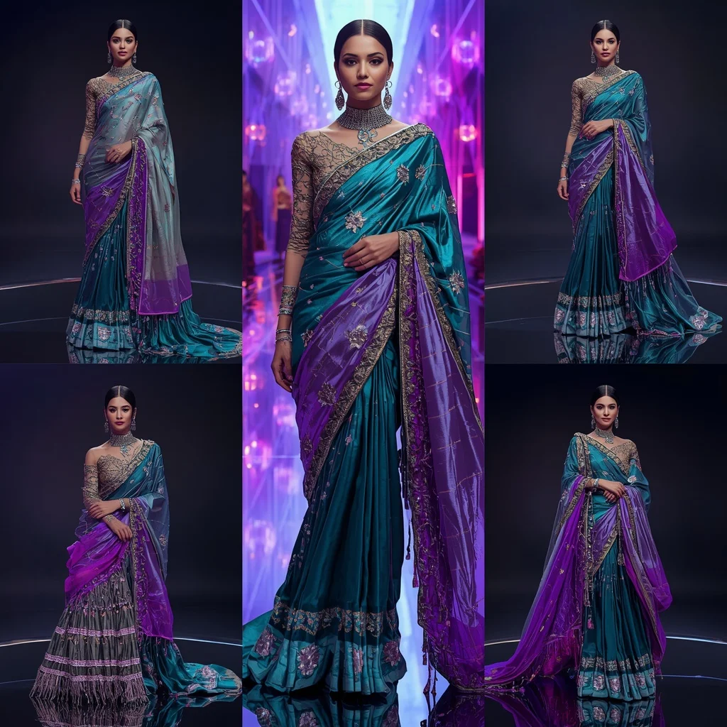 Peacock Crystal Flame Saree with Floating Prism Orbit Sanctuary | Prompt Seen Gemini Girl Instagram