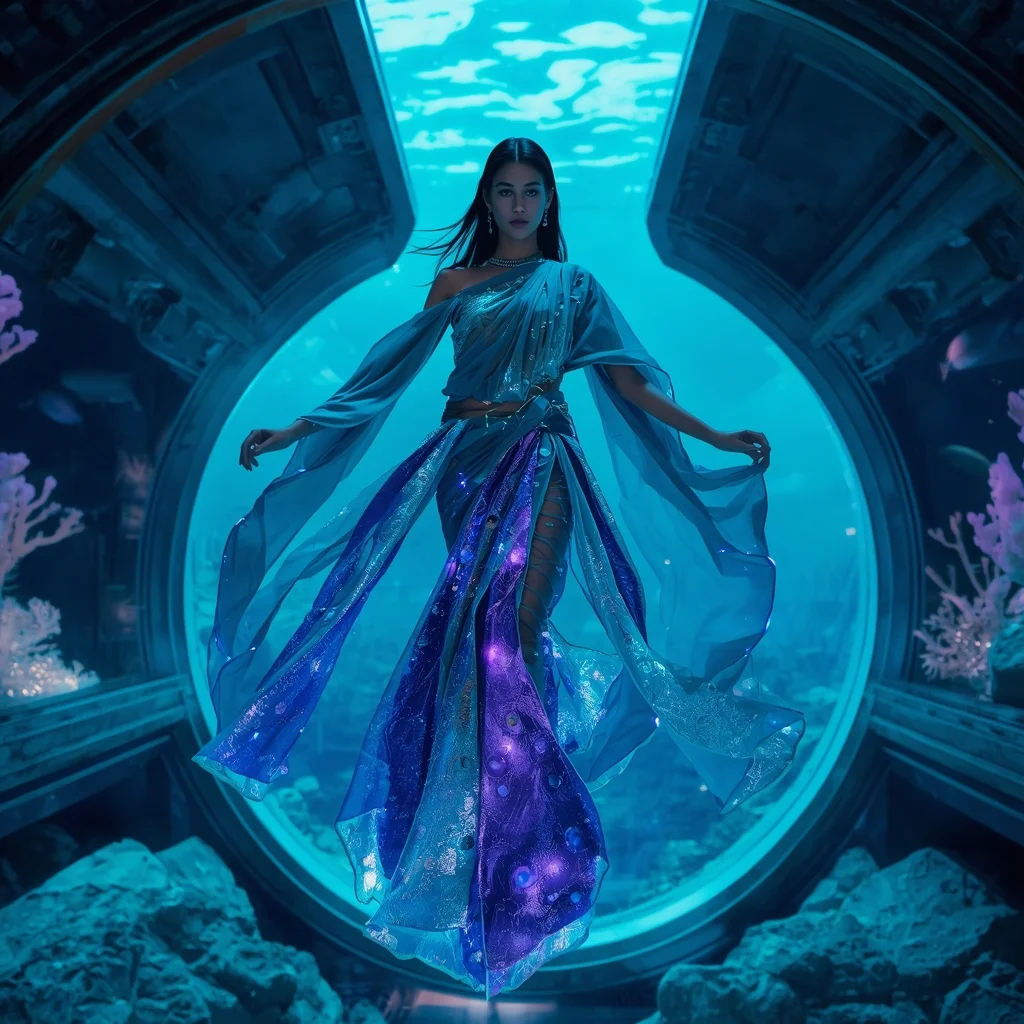 Plasma Coral Energy Saree with Deep Sea Reactor Dome | Prompt Generator