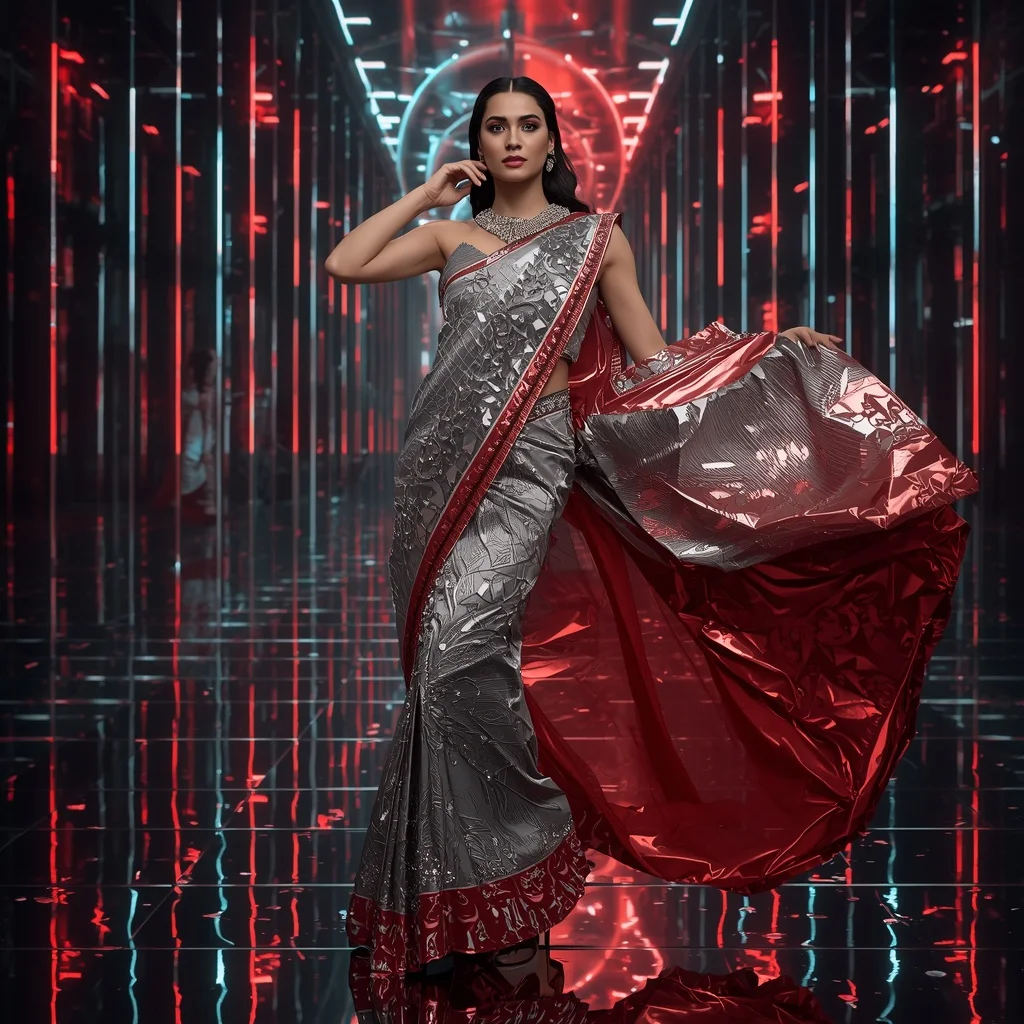 Platinum Flame Infinity Saree with Holographic Reflection Orbit Galaxy Infinity Atrium | Trending Prompt Girls Instagram