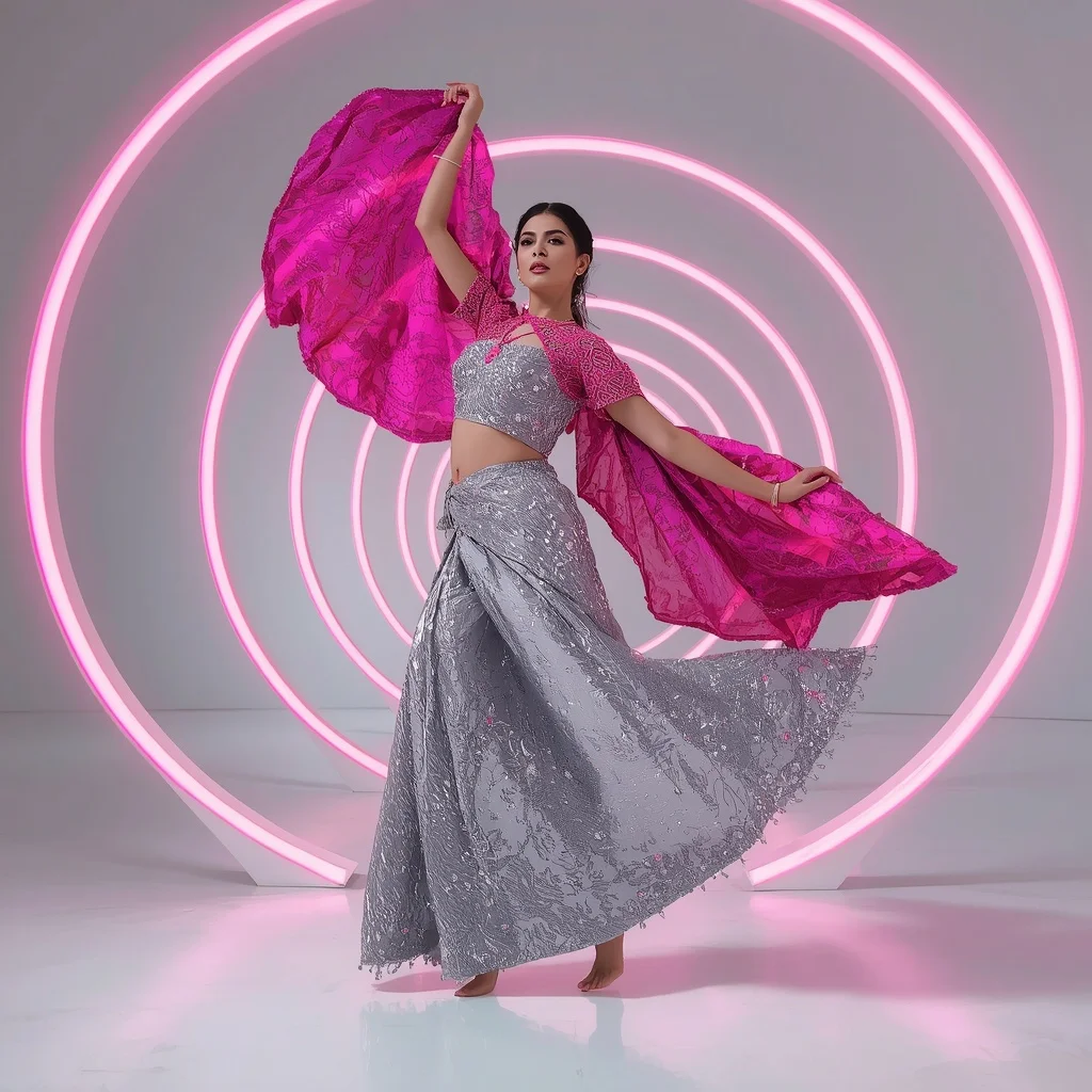 Platinum Lava and Neon Magenta Saree in Ring Gallery | Prompt Seen Gemini Girl Instagram