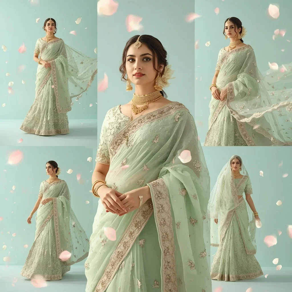 Premium Festive Saree Multicolor Background Luminous Petals | Aesthetic Ai Prompt