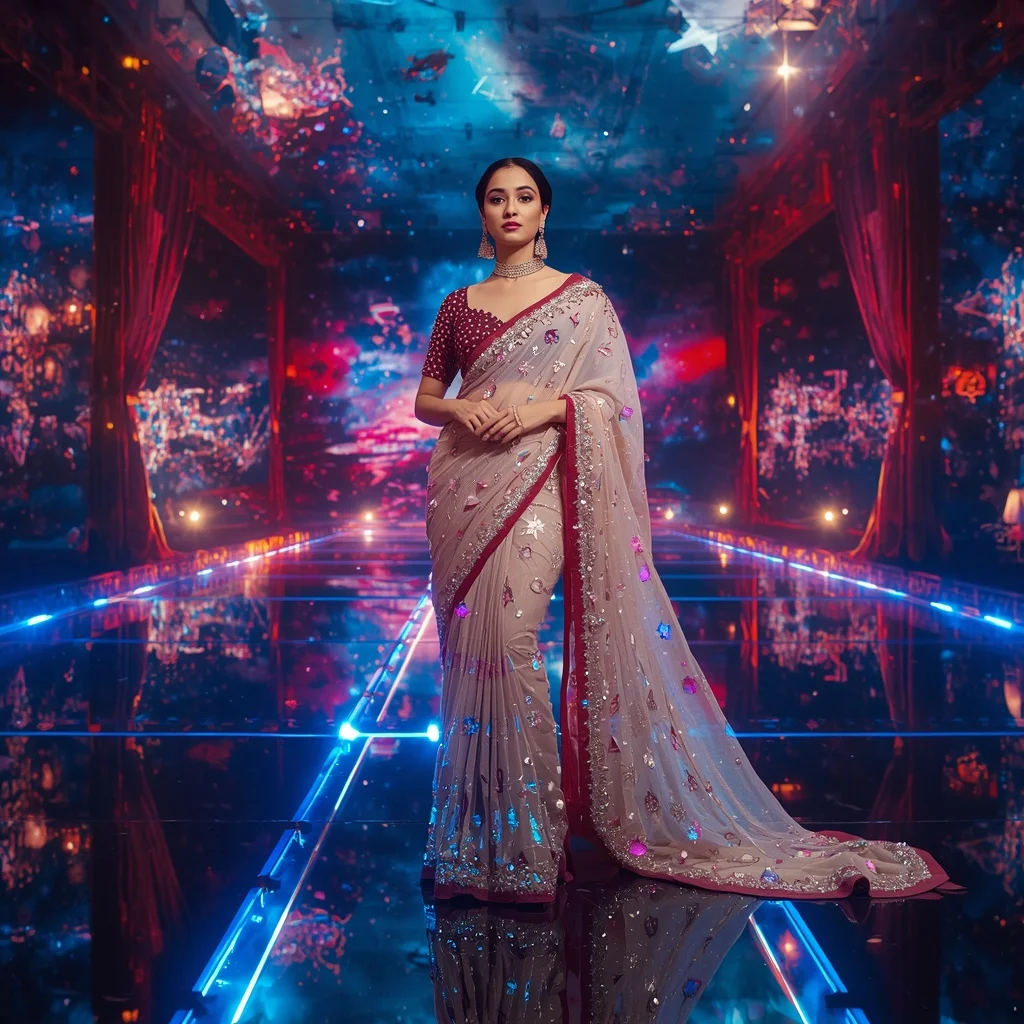 Prism Crystal Theater Saree with Floating Performance Galaxy | Prompt Seen Girl Photo Editing Trending