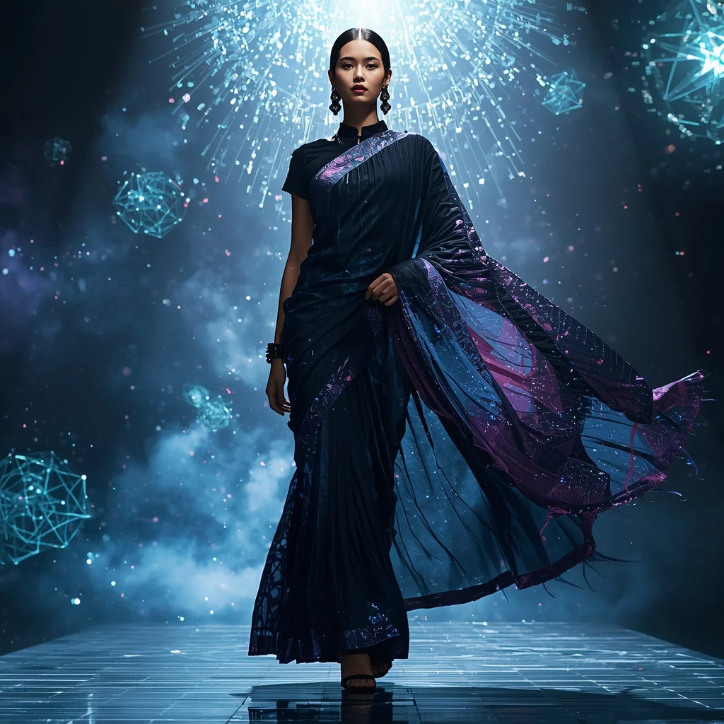 Quantum Crystal Fabric Saree with Floating Data Void Dome | New Instagram Trend Prompt For Girl Love Copy And Paste