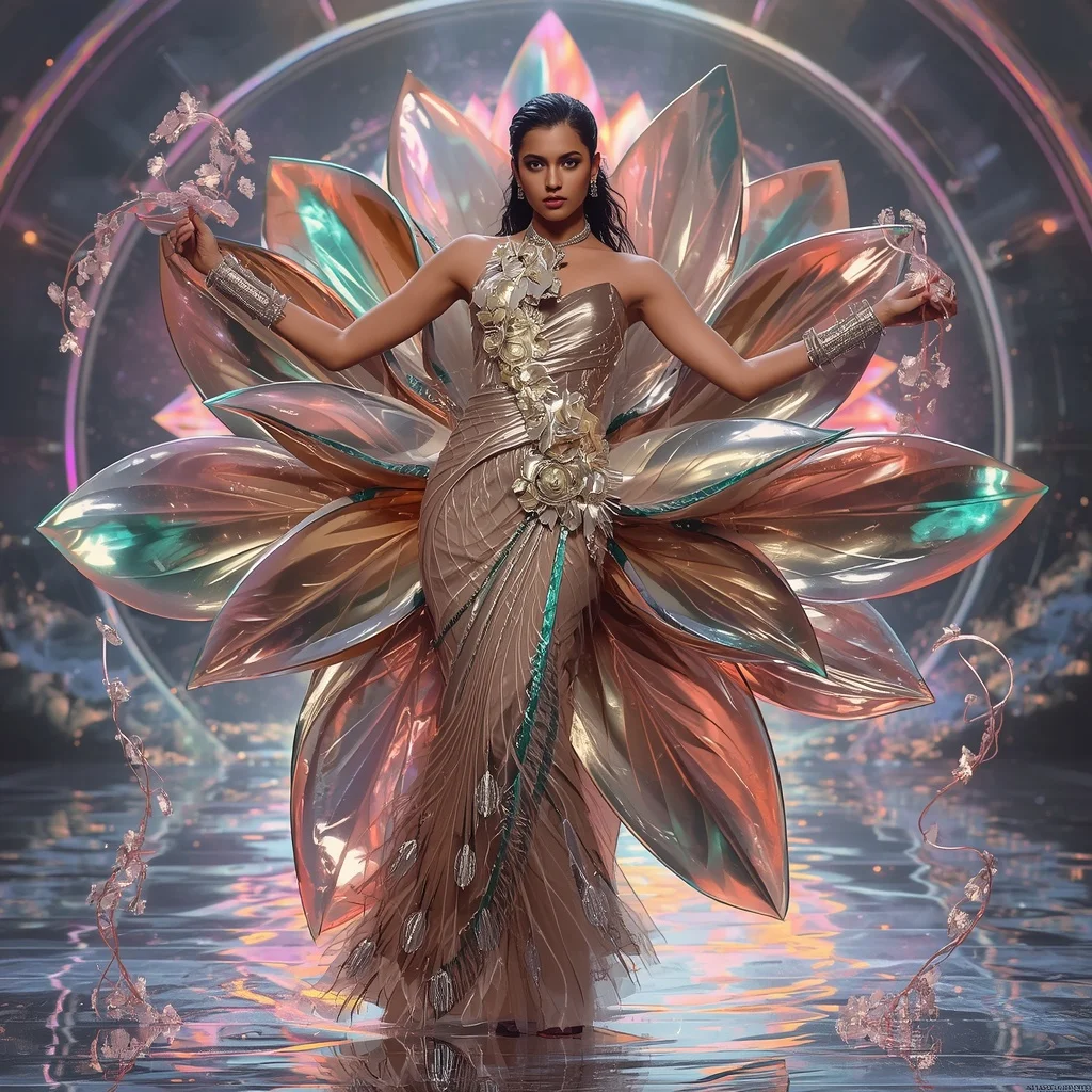 Quantum Lotus Alloy Saree with Reactive Bloom Core Field | Prompt For Gemini AI Girl Model