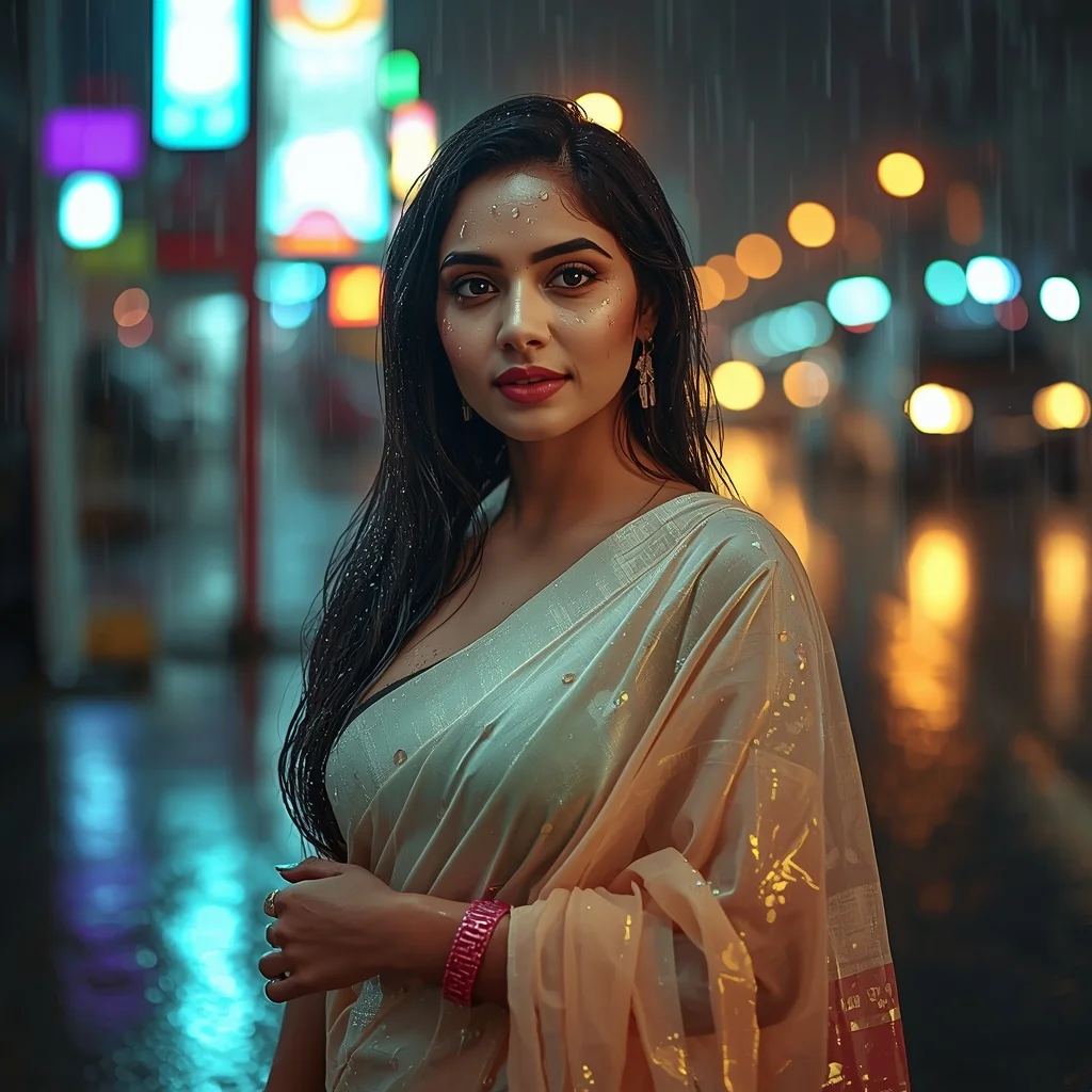 Rain Wet Saree Night Street Cinematic Shoot | Ultra Real Viral Prompt | Saree Photo Ai Prompt