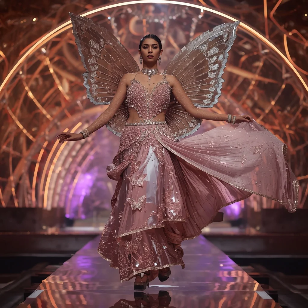 Rose Aurora Butterfly Saree with Crystal Wing Infinity Sanctuary | Editing Prompt Girl Aesthetic