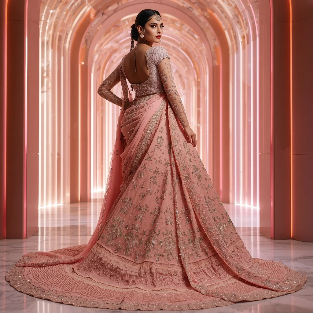 Rose Quartz Noor Palace Saree with Prism Velvet Royal Cathedral | Girls Trending Prompt Gemini Instagram