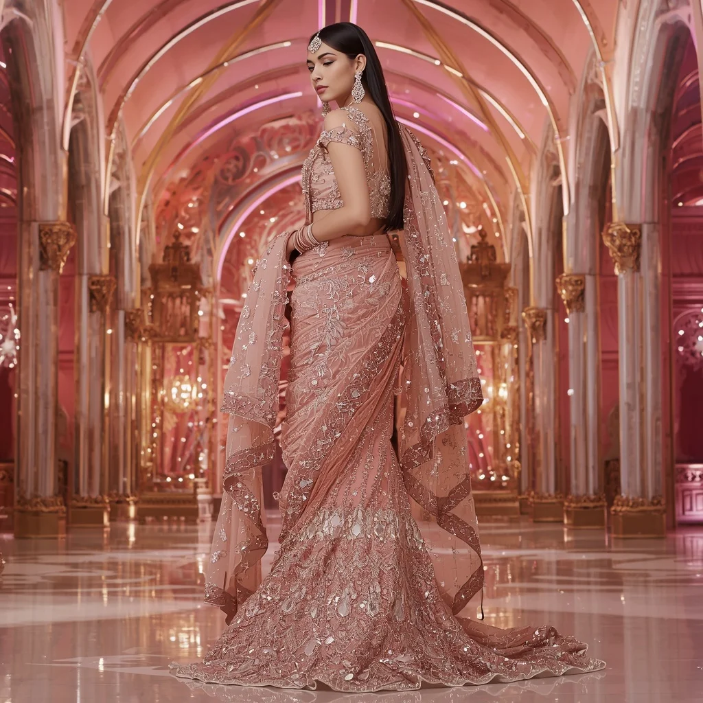 Rose Quartz Royal Noor Saree with Prism Velvet Dynasty Cathedral | Prompt Gemini Ai