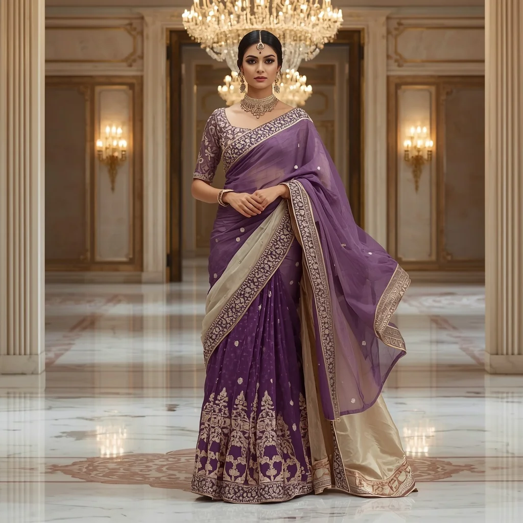 Royal Amethyst Queen Saree with Grand Crystal Ballroom | Gemini Ai Photo Prompt Copy Paste