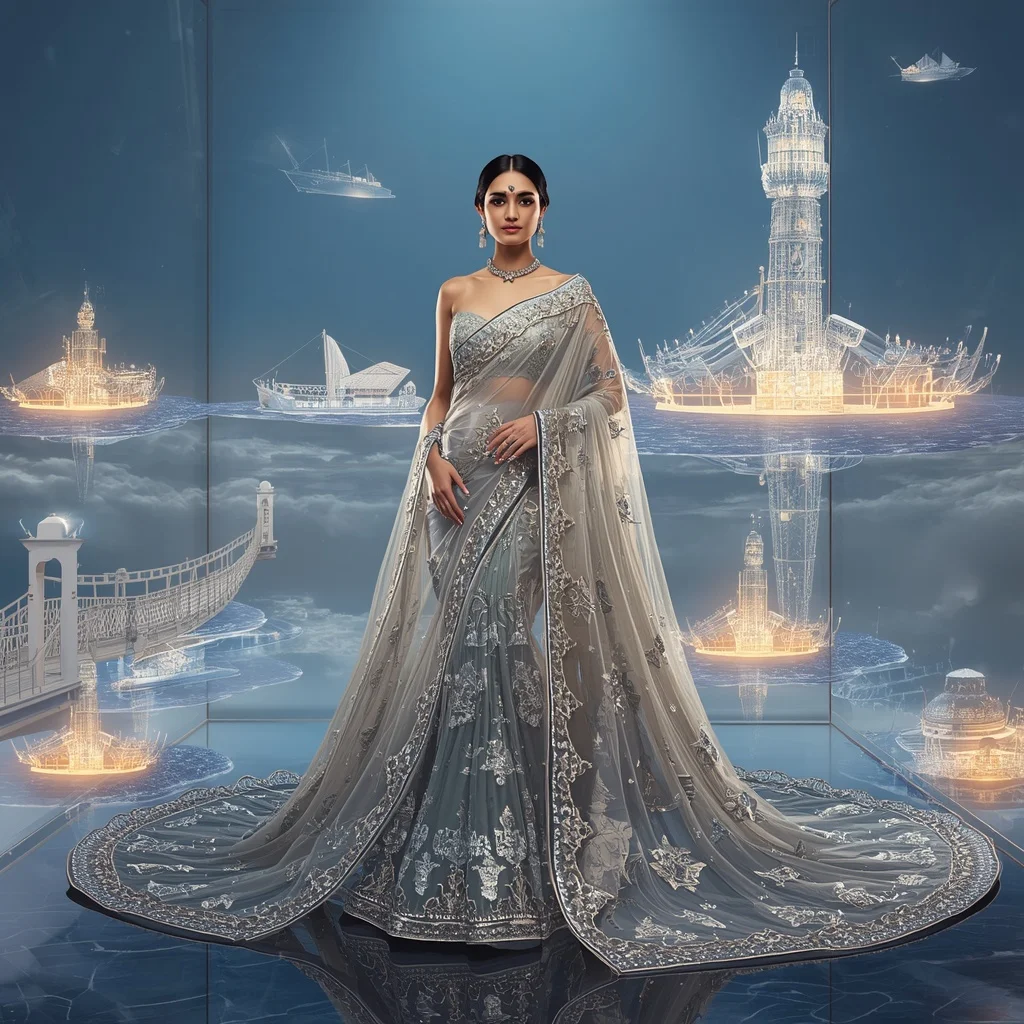 Royal Crystal Harbor Saree with Floating Lighthouse Empire | Instagram Carousel Ai Prompt