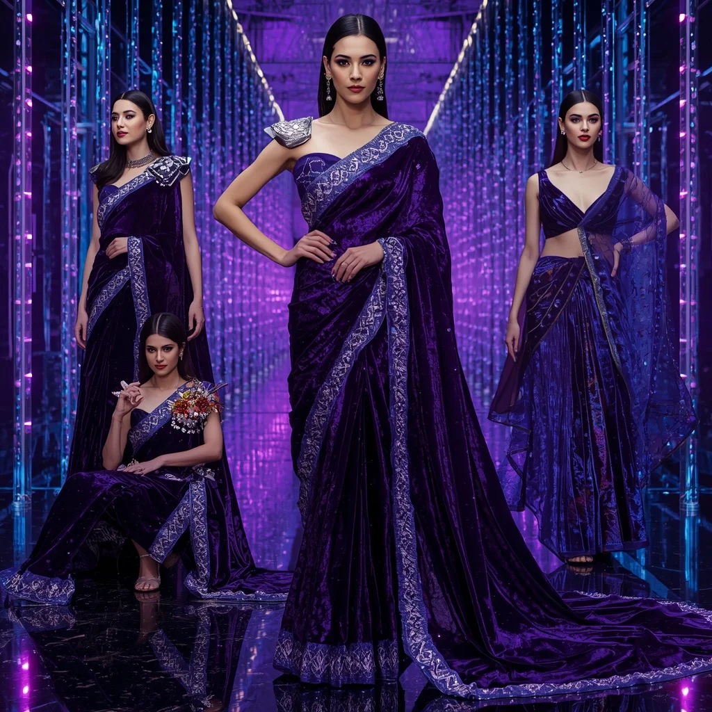 Royal Velvet Diamond Majesty Saree with Infinite Crystal Hallways | Photo Prompt