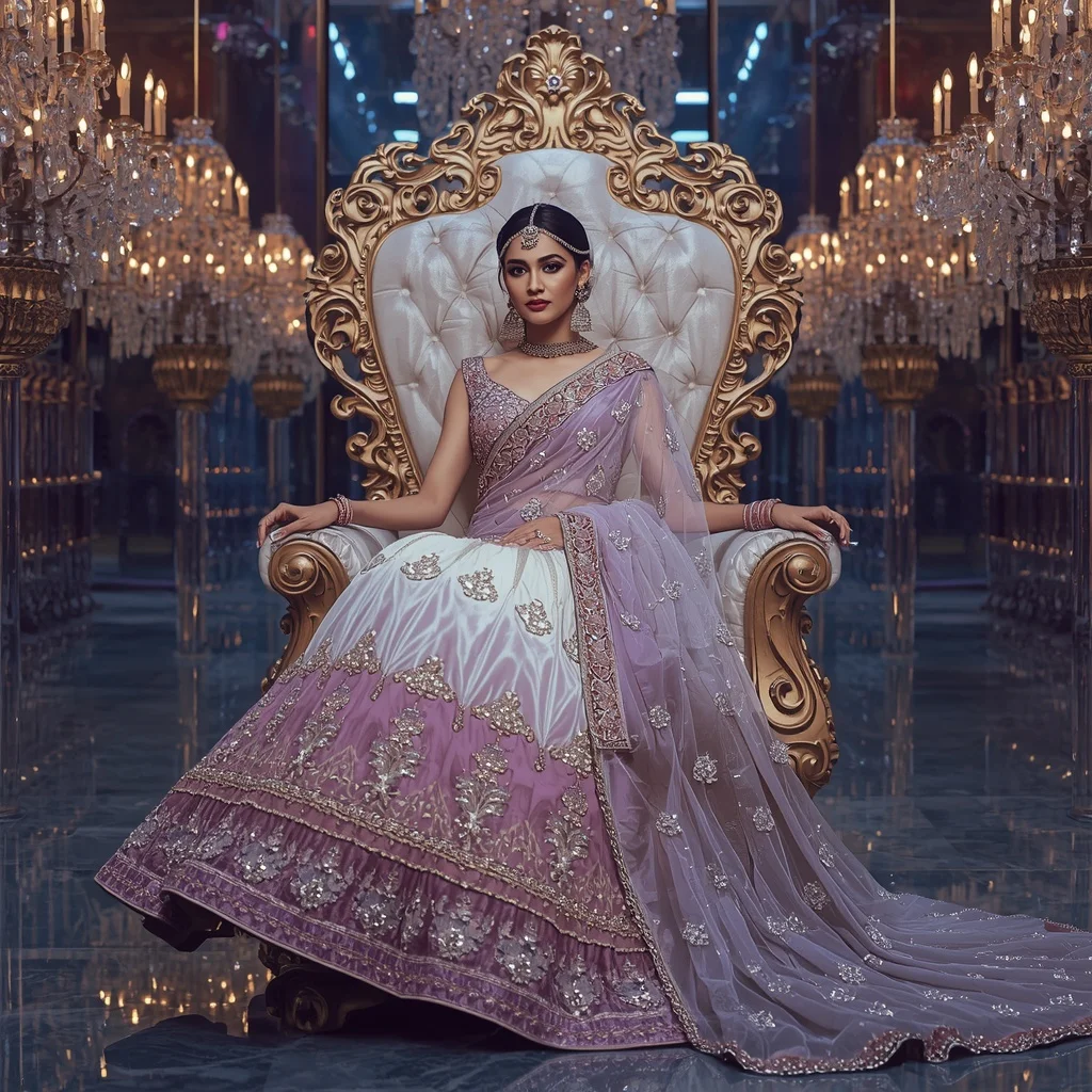 Royal Velvet Opal Throne Saree with Crystal Maharani Kingdom | Style Ai Prompt