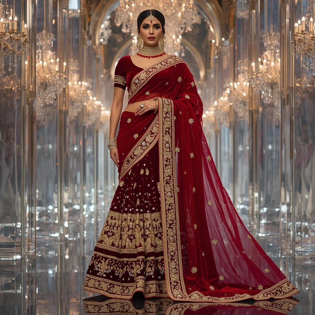 Royal Velvet Ruby Observatory Saree with Crystal Maharani Empire | Trending Prompt Girls Instagram