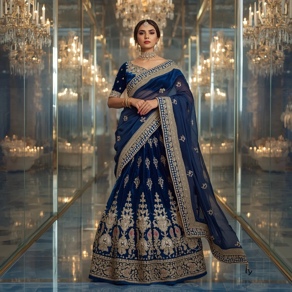 Royal Velvet Sapphire Observatory Saree with Crystal Maharani Kingdom | Gemini AI Photo Prompt Copy Paste Trending Girl 2026