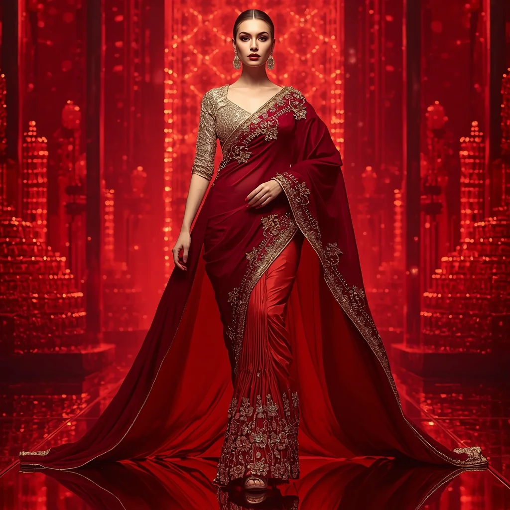 Ruby Fortress Dynasty Saree with Infinity Jewel Gate Metropolises | Chat Gpt Prompt Link
