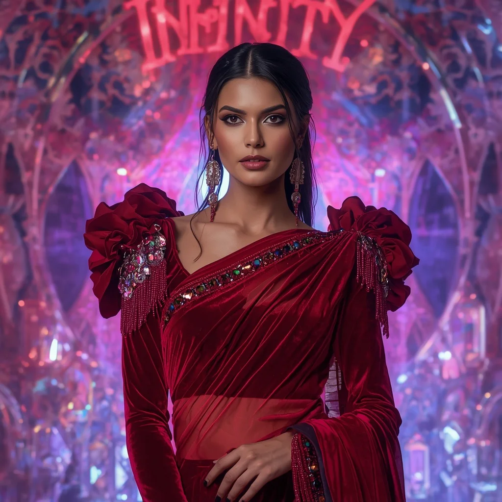 Ruby Velvet Prism Saree with Infinity Dome Neon Crystal Palace | Prompt Ai For Girl Instagram