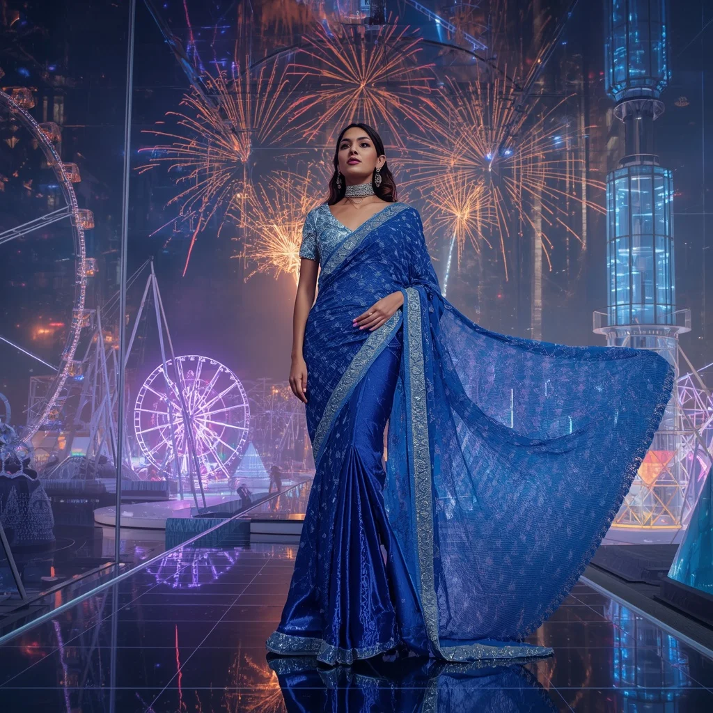 Sapphire Crystal Carnival Saree with Floating Celebration Empire | Prompt For Traditional Look For Girl Chatgpt Instagram
