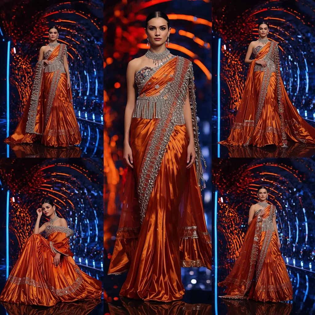 Sapphire Flame Queen Saree with Neon Lava Orbit Fortress | Best Prompt Ai For Girl