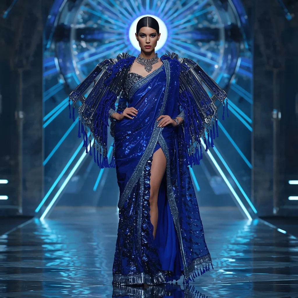Sapphire Nebula Titan Apex Quantum Armor Saree with Floating Laser Hypergrid Cathedral Nexus Sphere Engine | New Instagram Trend Prompt For Girl Attitude